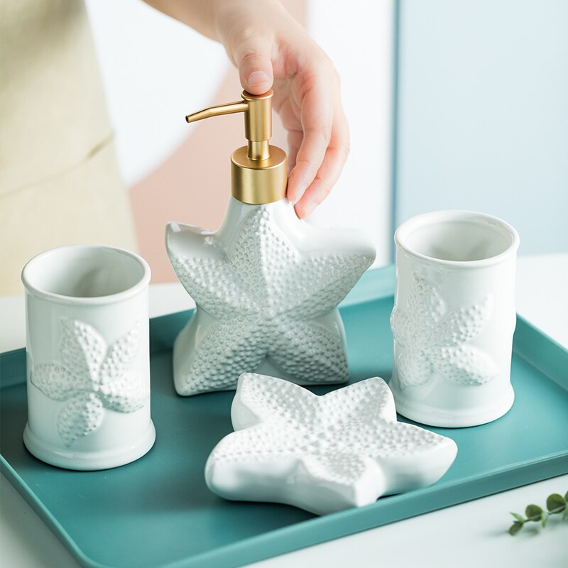 Ceramic Starfish Shell Bathroom Storage Set