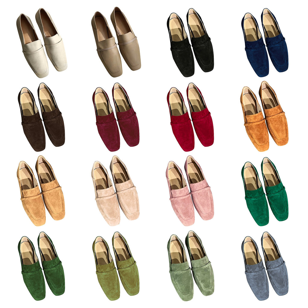 Leather Square Toe Flats Casual Loafers