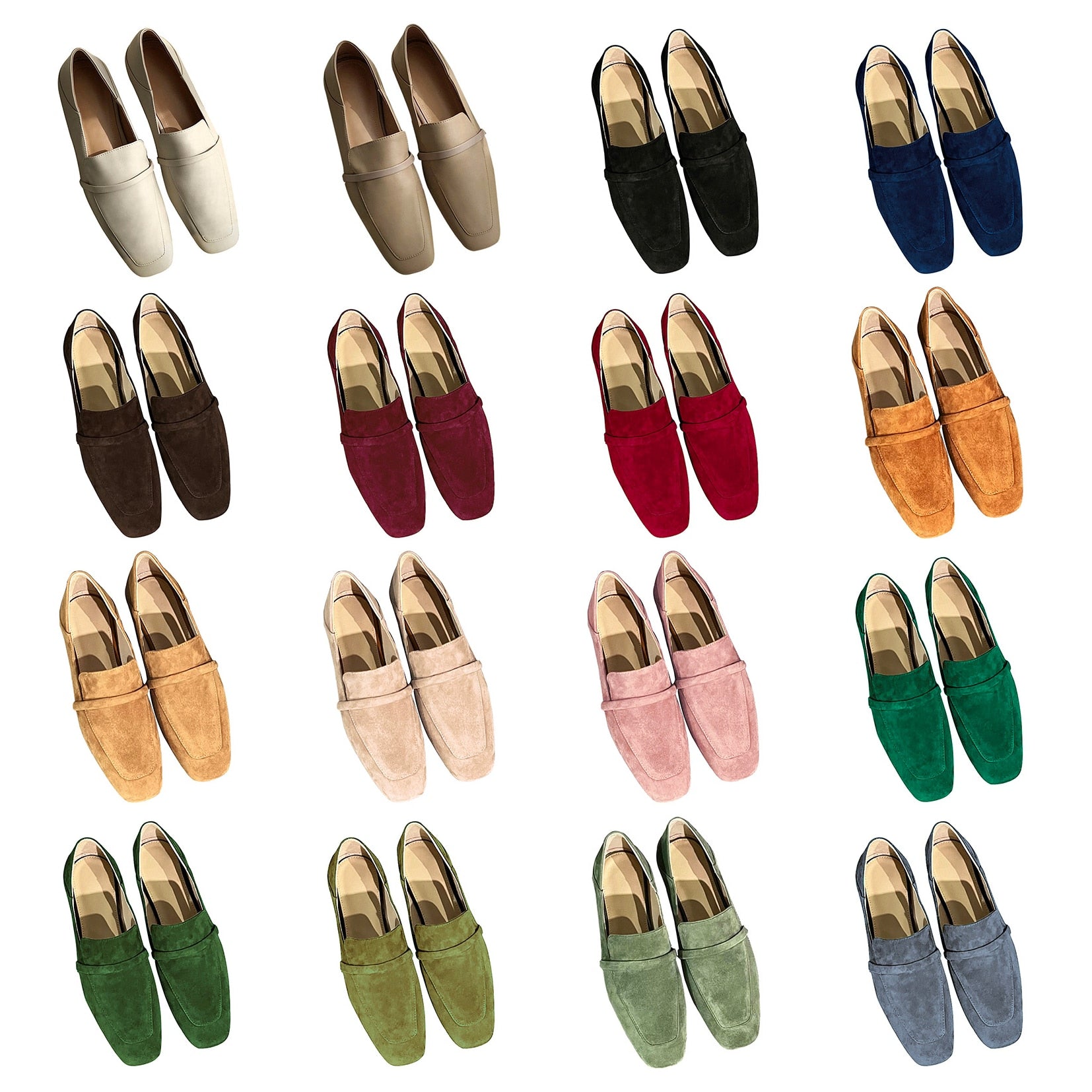 Leather Square Toe Flats Casual Loafers