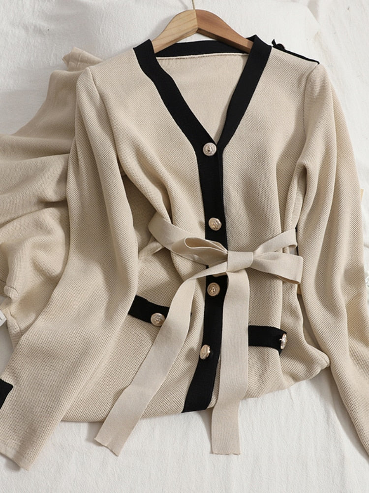 Knitting V-neck Dress