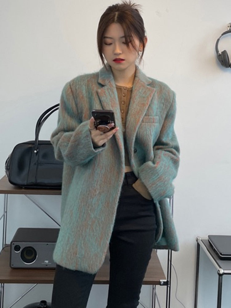 Mixed Color Oversize Woolen Coat