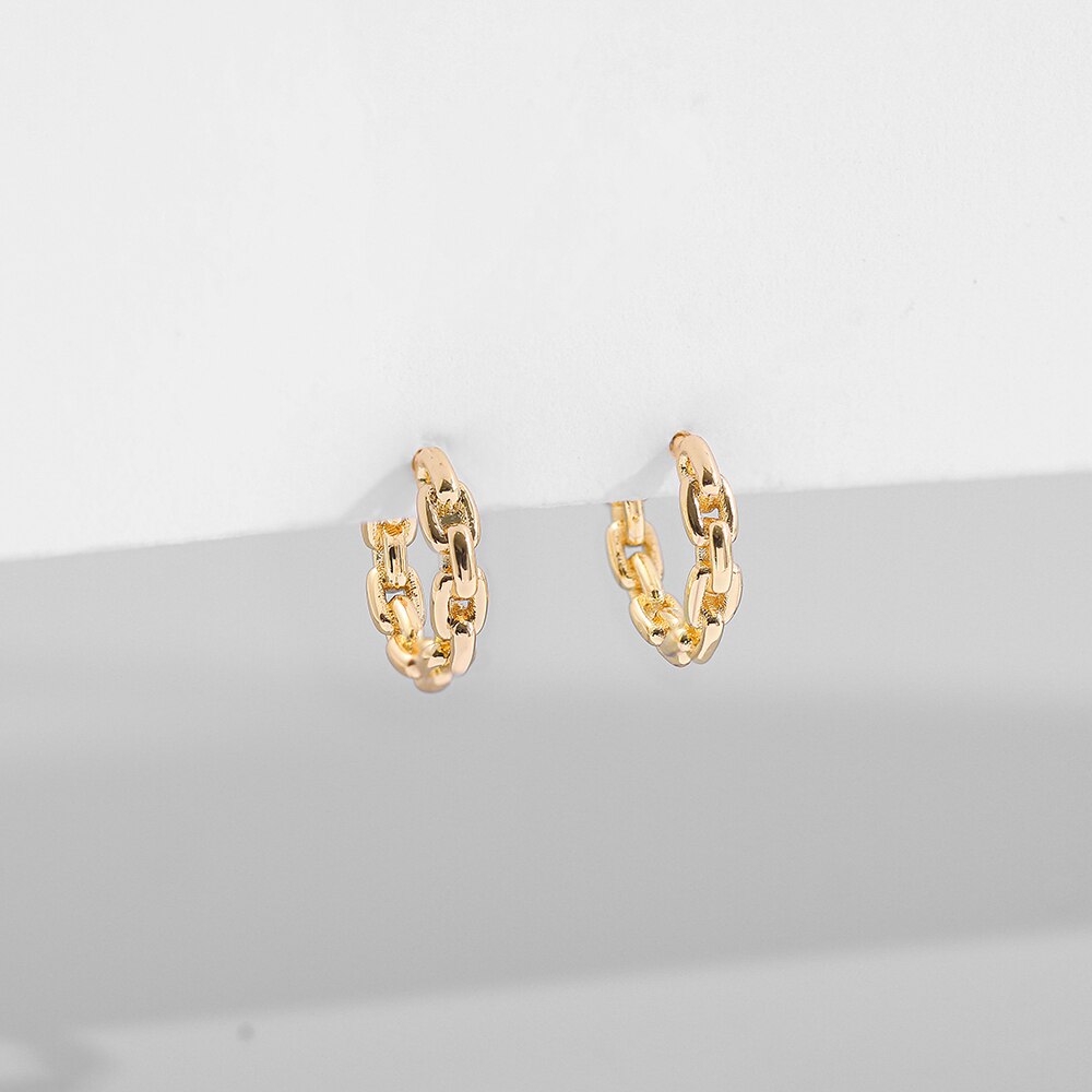 Gold Link Chain Hoops Earrings