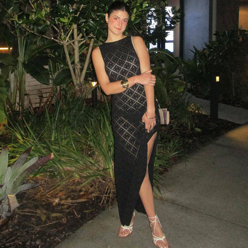 Black Knitted Sleeveless Midi Dress