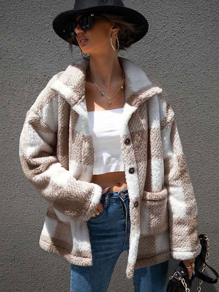 Plaid Faux Fur Jacket