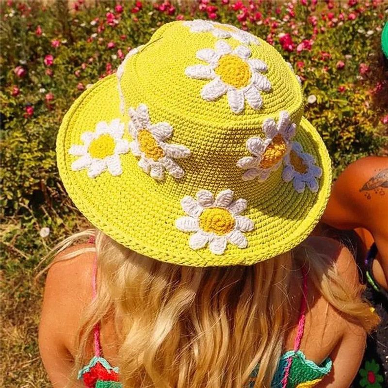 Yellow Daisy Crochet Bucket Hat