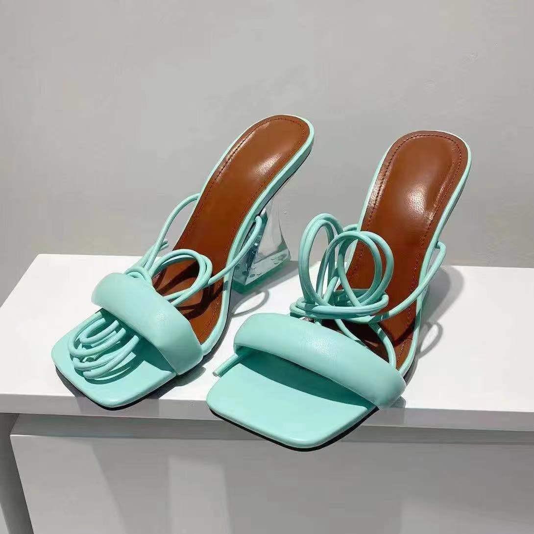Transparent Square Toe Ankle Strap High Heels Sandals