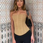 Mesh Khaki Corset Crop Top