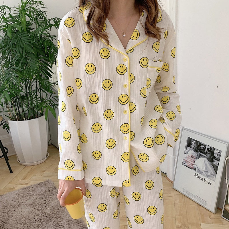 Kawaii Smiley Print Pyjamas 2 Piece Set