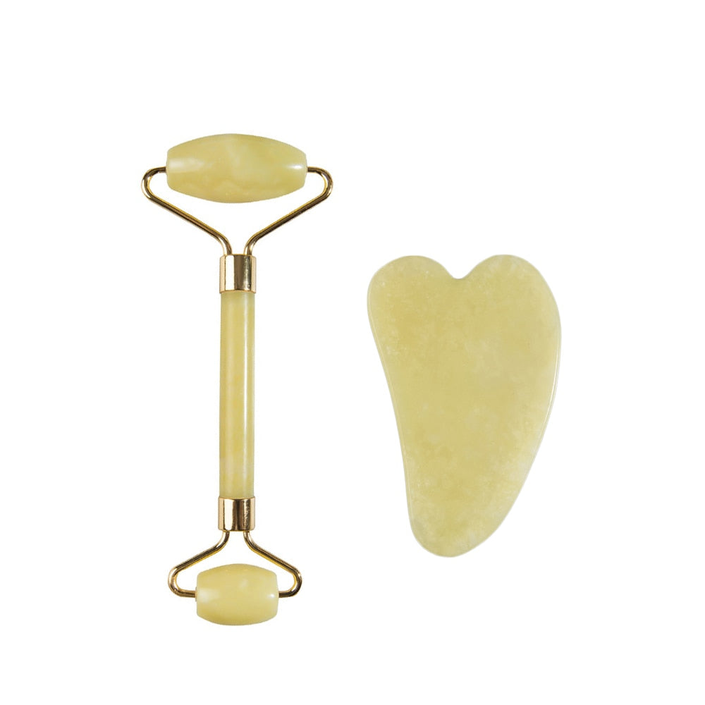 Natural Jade Face Roller Gua Sha Scraper Set