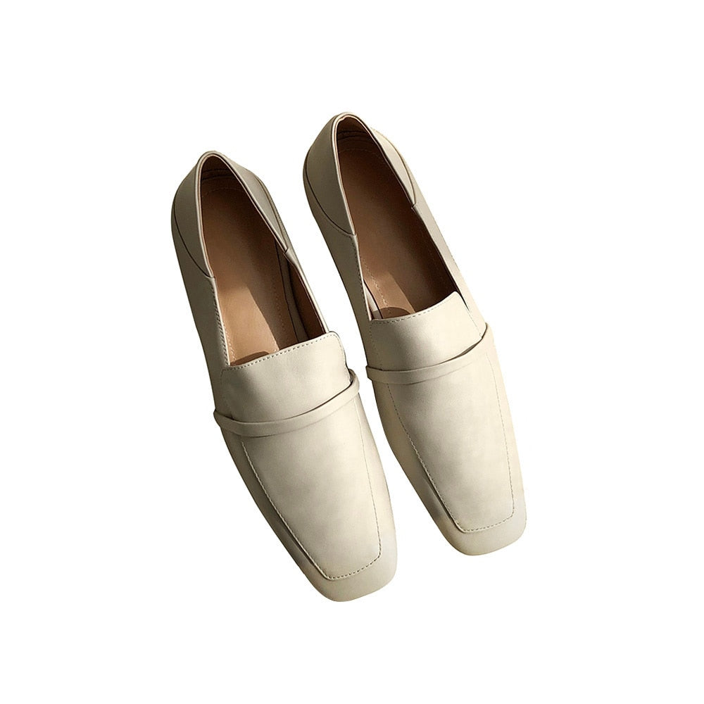 Leather Square Toe Flats Casual Loafers