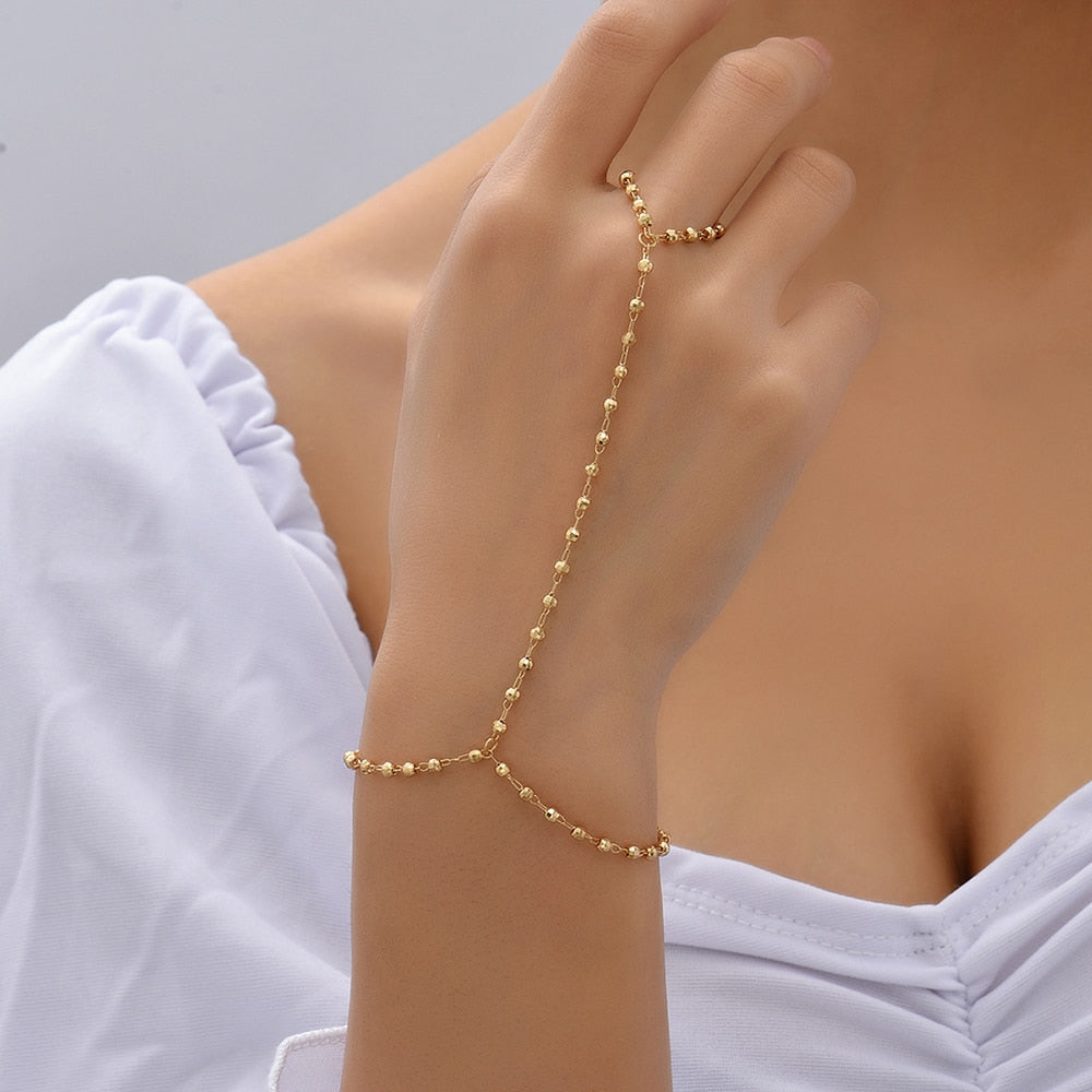 Pearl Chain Bracelet Ring