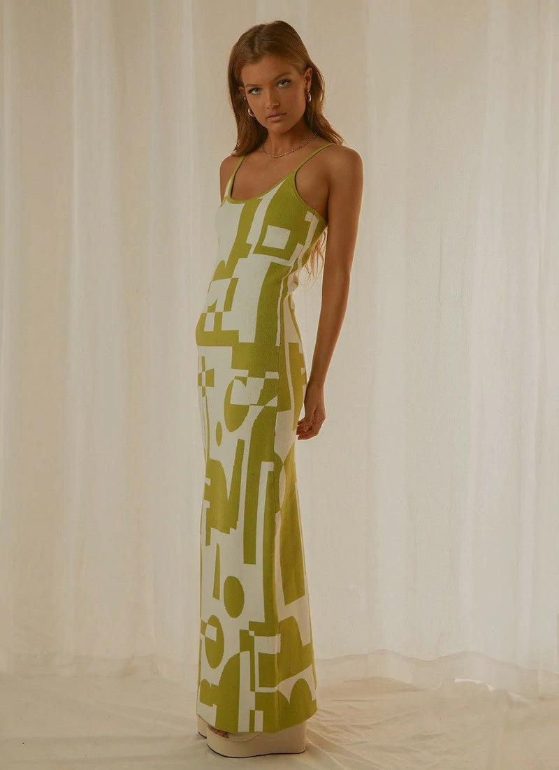 Green Abstract Bodycon Maxi Dress