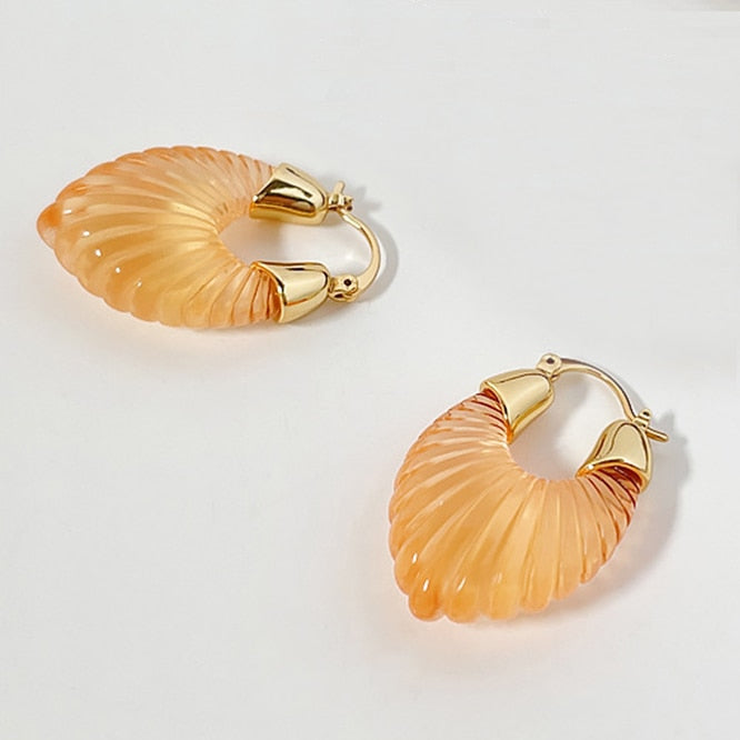 Apricot Transparent Resin Geometric Hoop Earrings