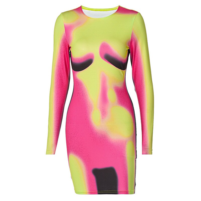 Pink Thermal Print Mini Dress