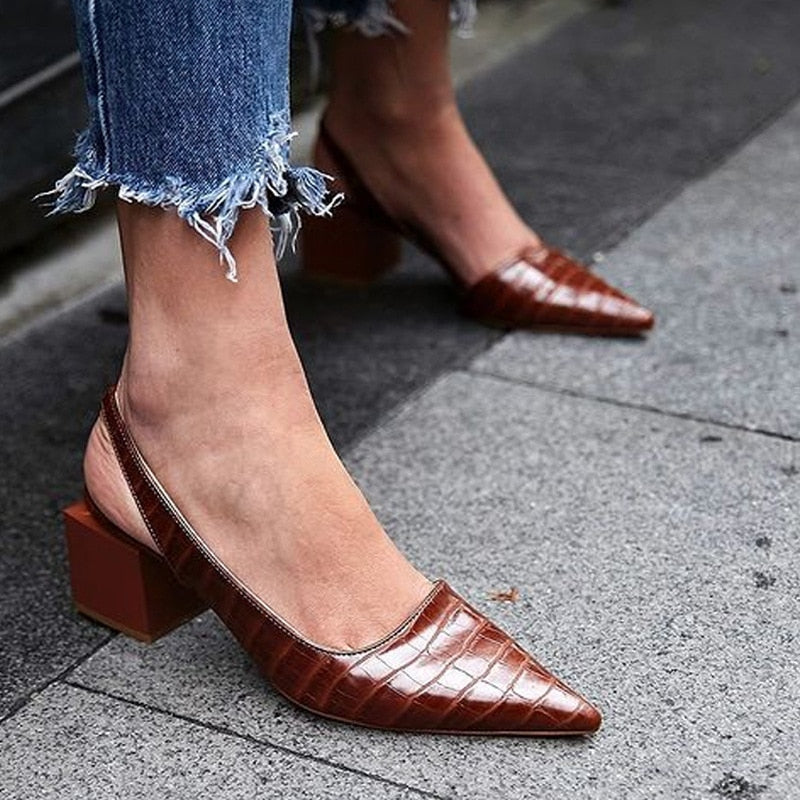 Brown Pumps Mid Chunky Heels Sandals