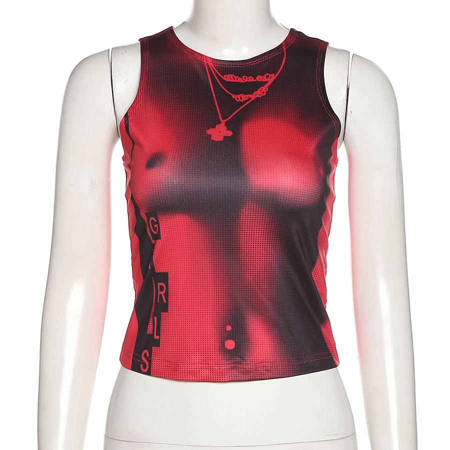 Red Y2K Thermal Tank Top