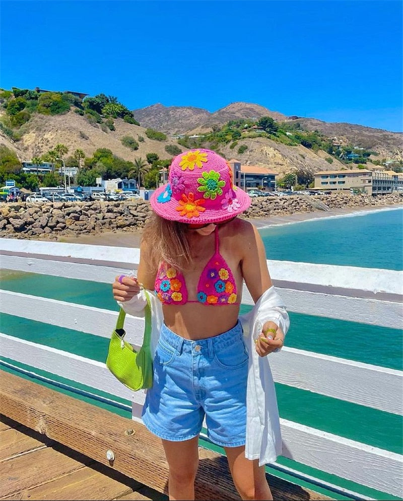 Pink Daisy Crochet Bucket Hat