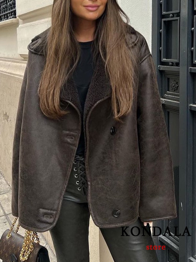 Faux Brown Leather Oversized Jackets