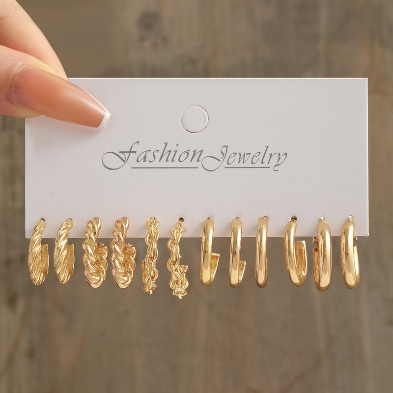 Gold Pearl Hoop Earrings Set