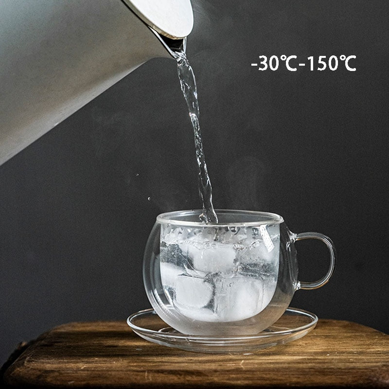 250ml Double Wall Glass With Dish And Spoon