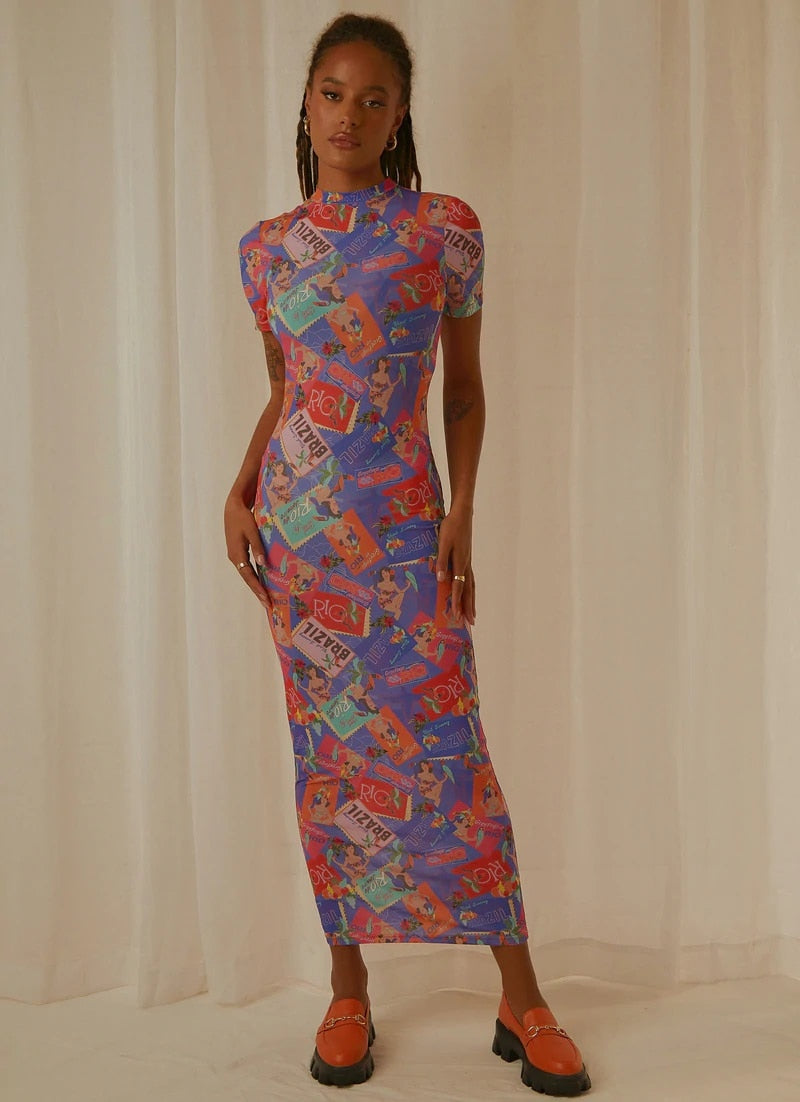 Multicolor Graphic Print Maxi Dress
