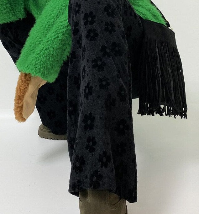 Floral Print Black Flare Pants