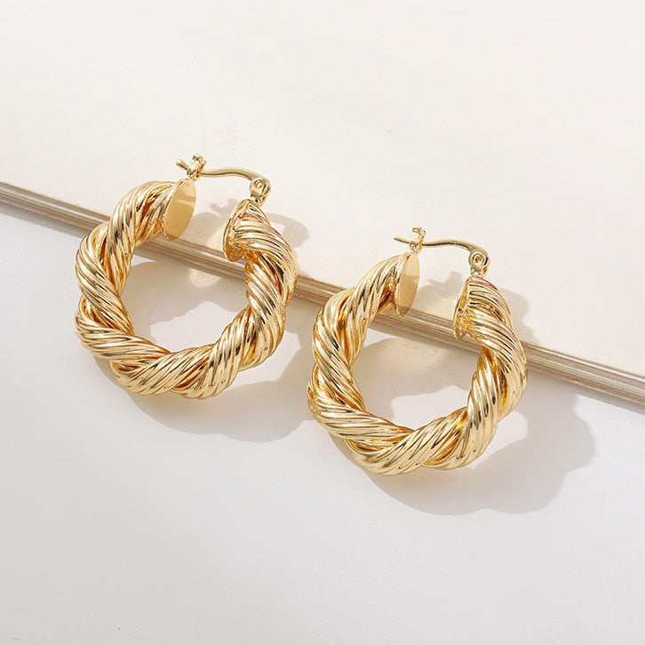 Minimalist Geometric Twist Hoop Earrings