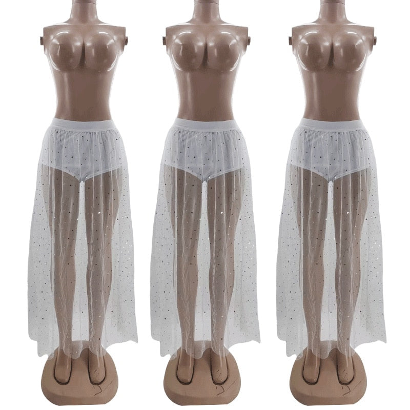 High Waist See Through Lace Maxi Skirt