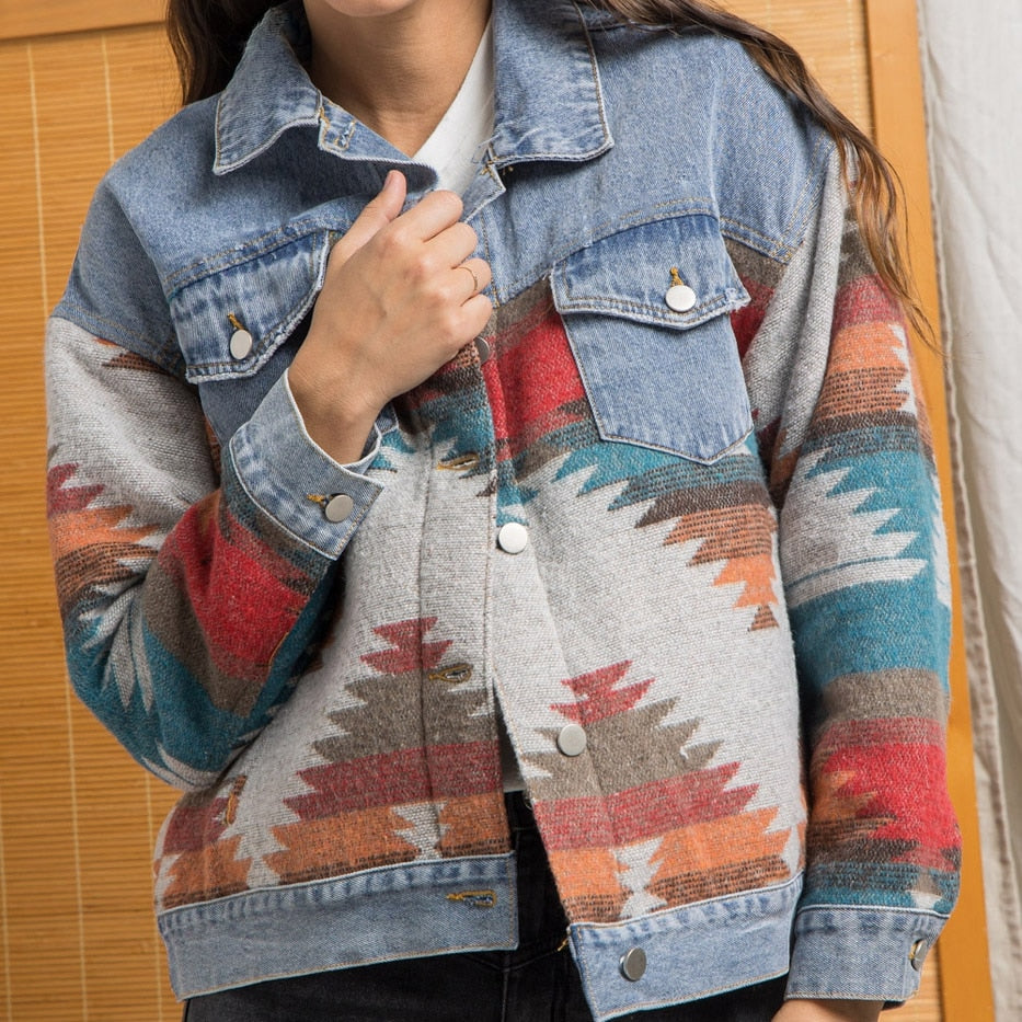 Boho Color Denim Jacket
