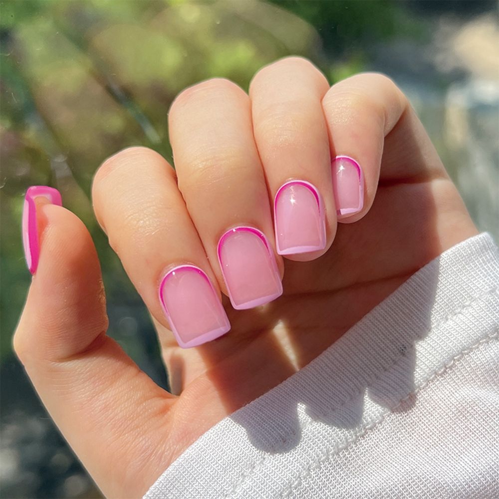 24pcs/Box Wave Line Square Head Press On Nails Pink