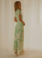 Green Graphic Print Maxi Dress