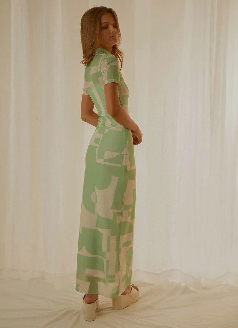 Green Graphic Print Maxi Dress