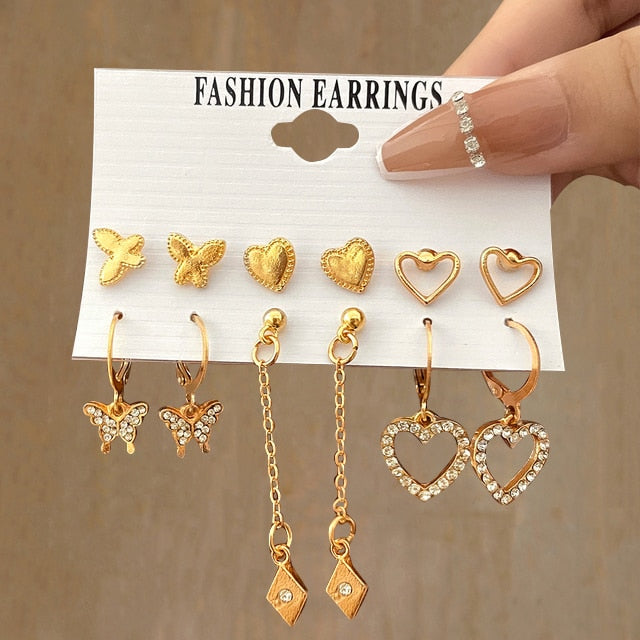Gold Pearl Hoop Earrings Set