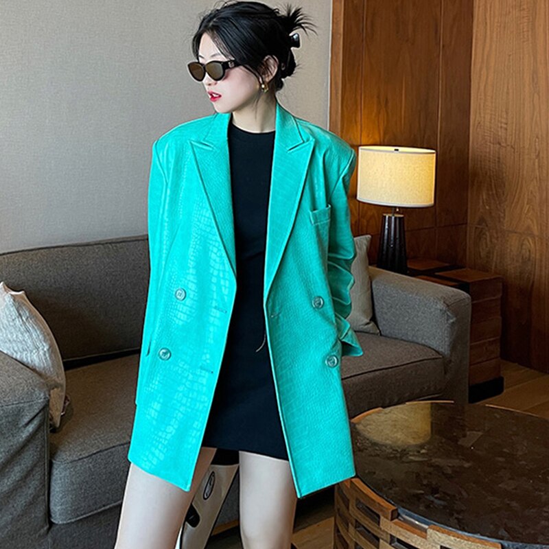 Oversized Crocodile Faux Leather Blazer