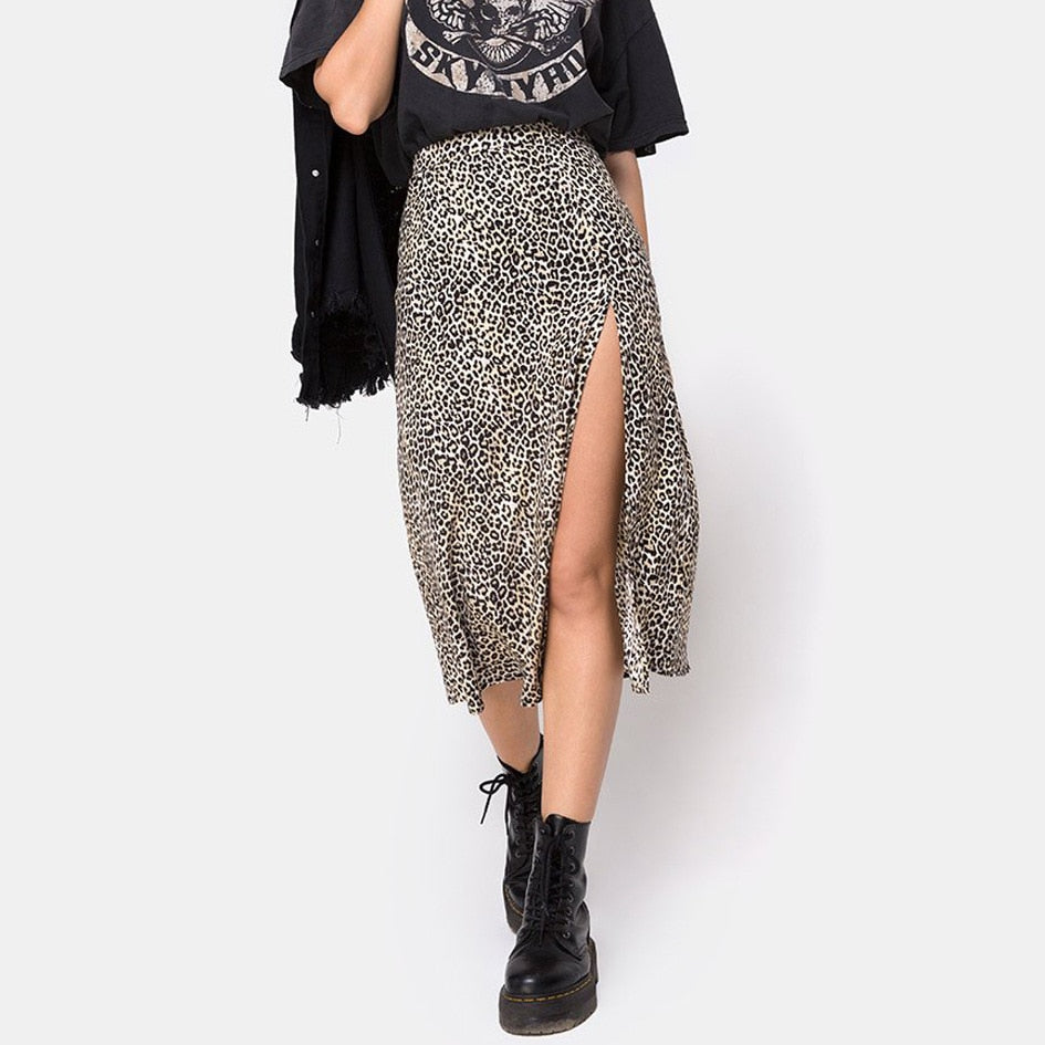 Split Midi Skirts Floral Printing