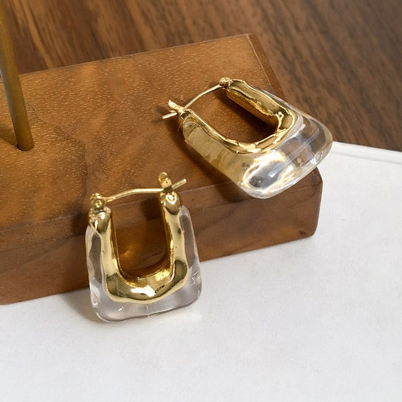 Transparent Resin Geometric Hoop Earrings