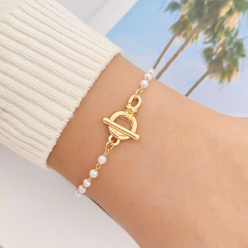 Gold Heart Pearl Smiley Bracelet