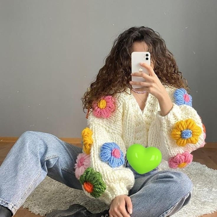 Flower Thick Sweater Cardigan