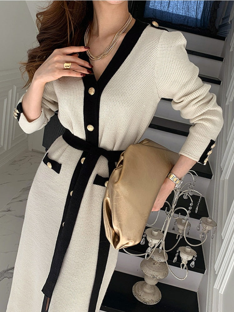 Knitting V-neck Dress