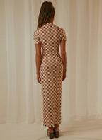 Brown Plaid Print Maxi Dress