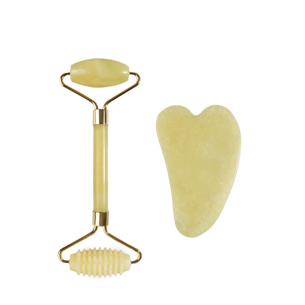 Natural Jade Face Roller Gua Sha Scraper Set