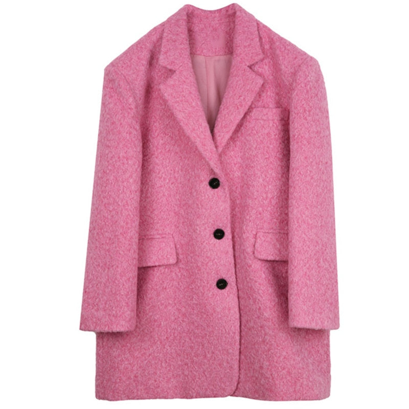 Pink Long Oversize Woolen Coat