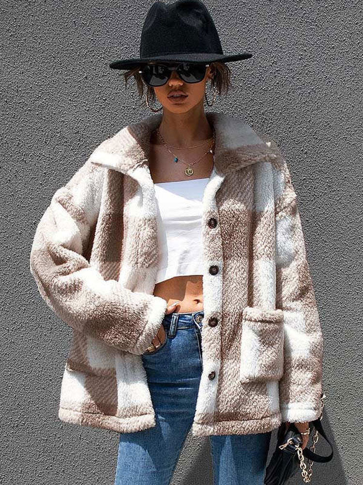 Plaid Faux Fur Jacket