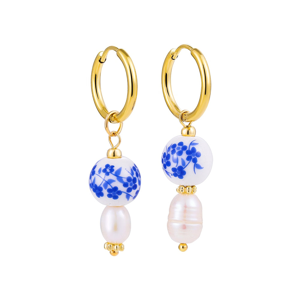 Natural Stone Hoop Earrings