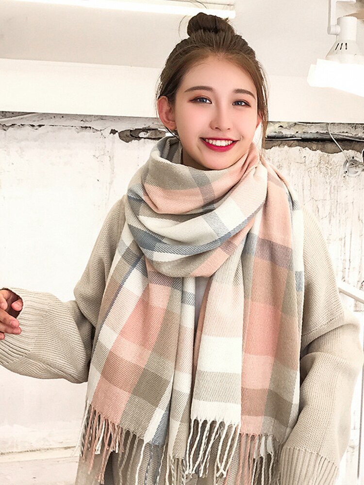 Preppy Style Fringed Scarf