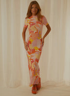 Orange/Pink Graphic Print Maxi Dress