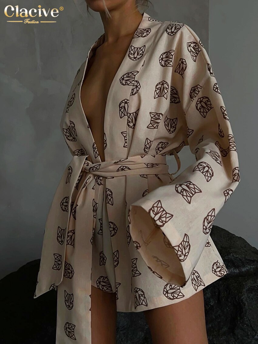 Long Sleeve Robes + High Waist Shorts Set