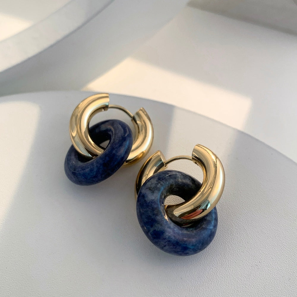 Blue Navy Transparent Resin Geometric Hoop Earrings