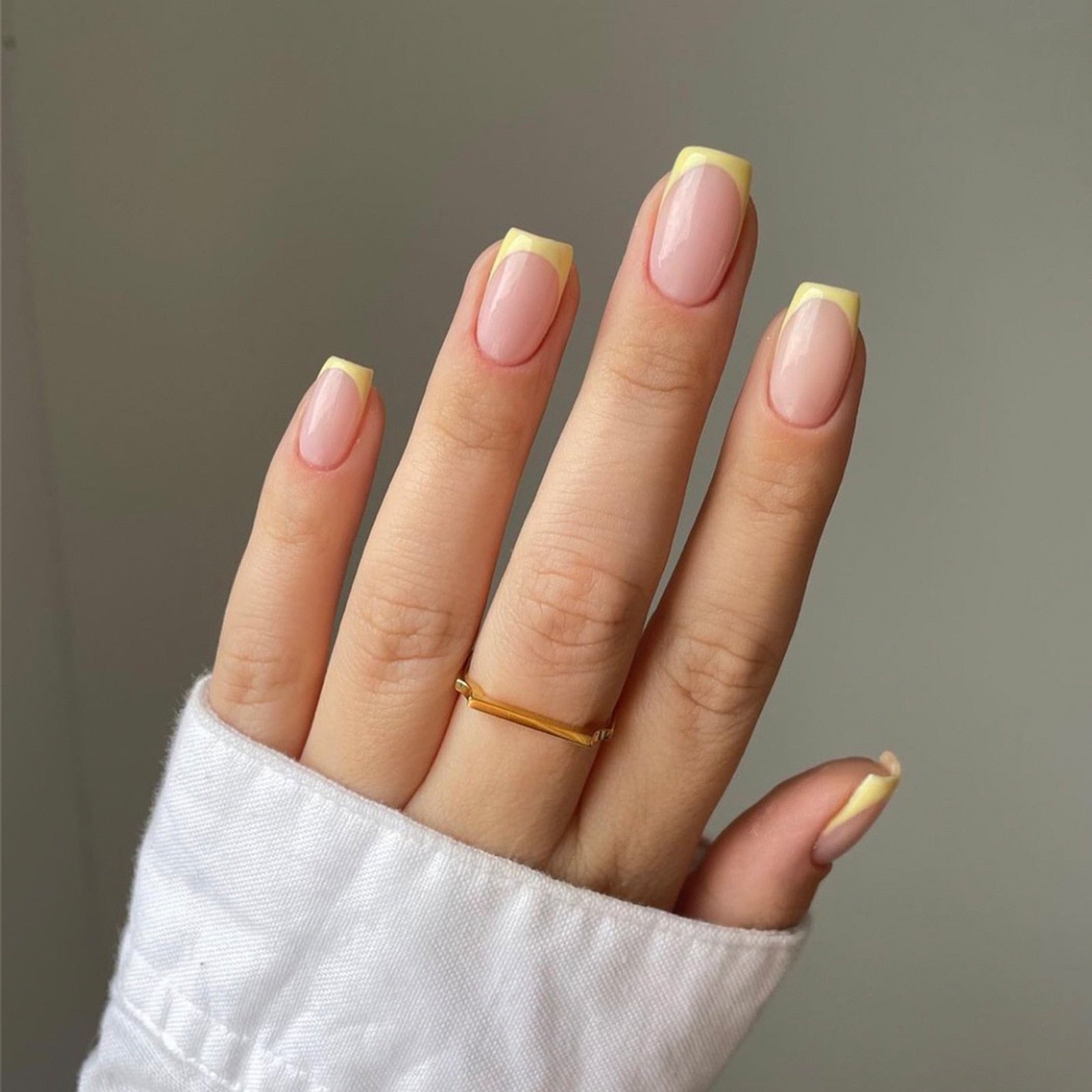 24Pcs Yellow French Square Press On Nails