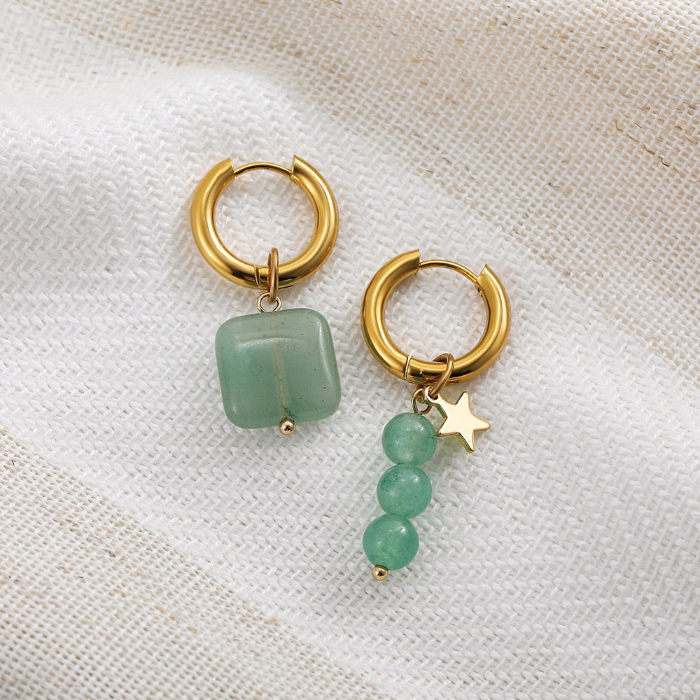 Green Resin Geometric Hoop Earrings